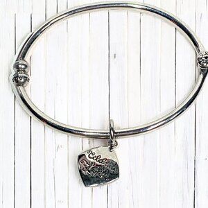 Shiny Silver Charm Bracelet Celebrate Life One Step At A Time Hinged Opening OS